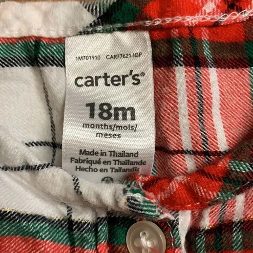 Carters plaid shirt 18 months Christmas red green gold festive holiday